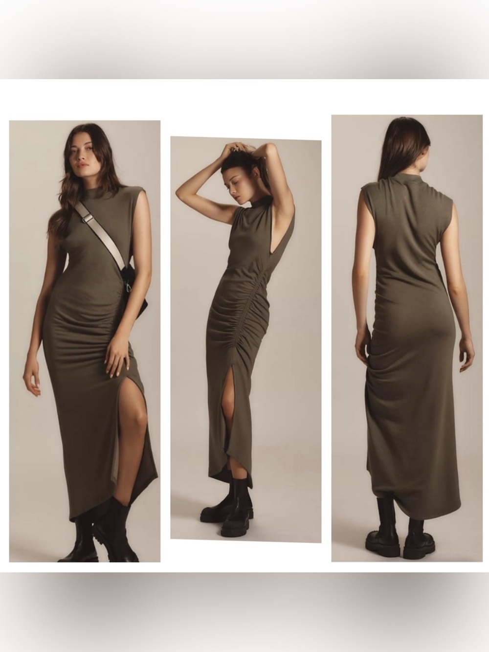 Daily Practice by Anthropologie Mock-Neck Ruched Midi Dress